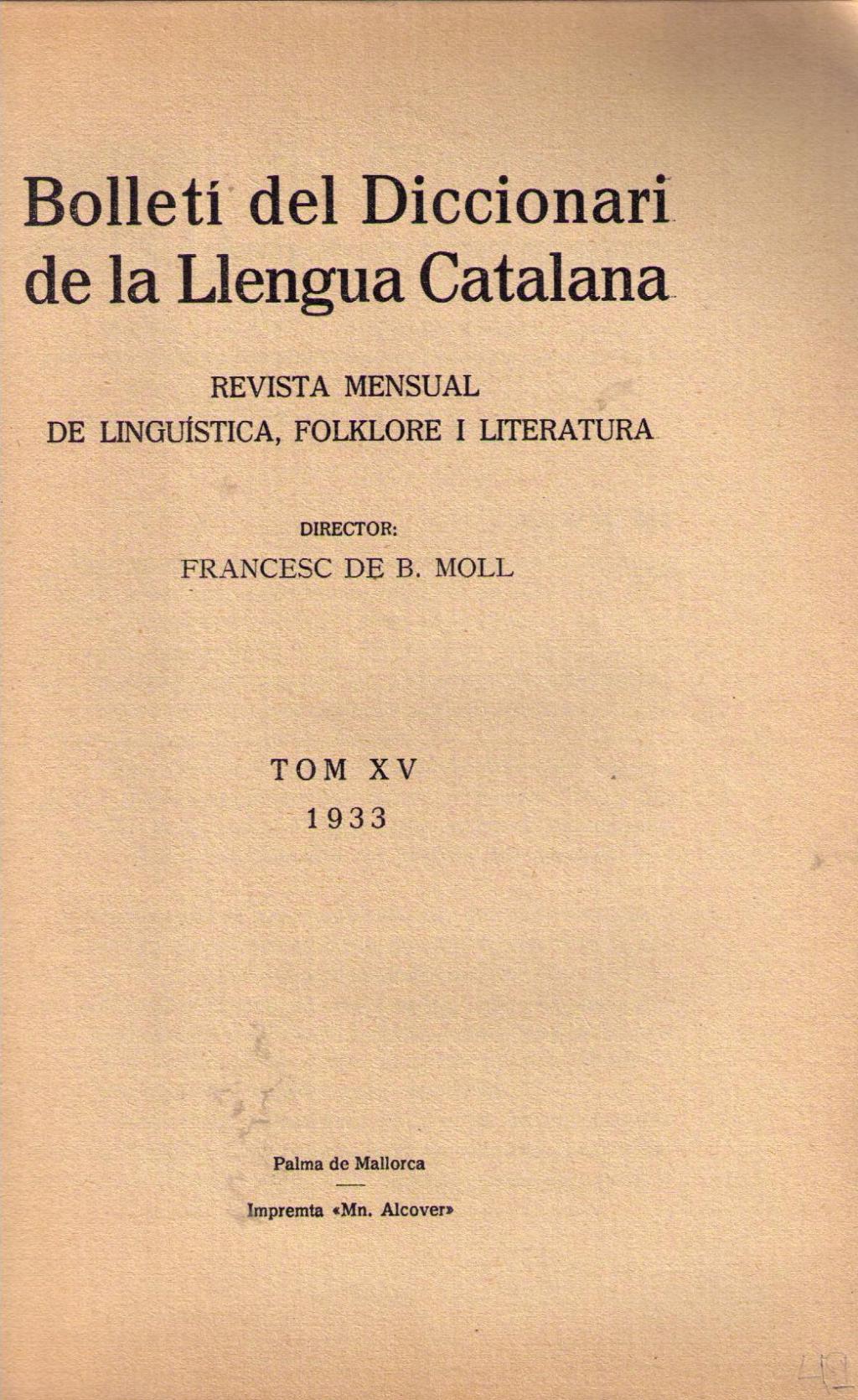 Coberta de Bolletí del Diccionari de la Llengua Catalana (Tom  XV)